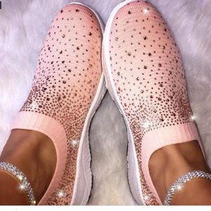 Cilool Women's Crystal Breathable Slip-On Walking Shoes